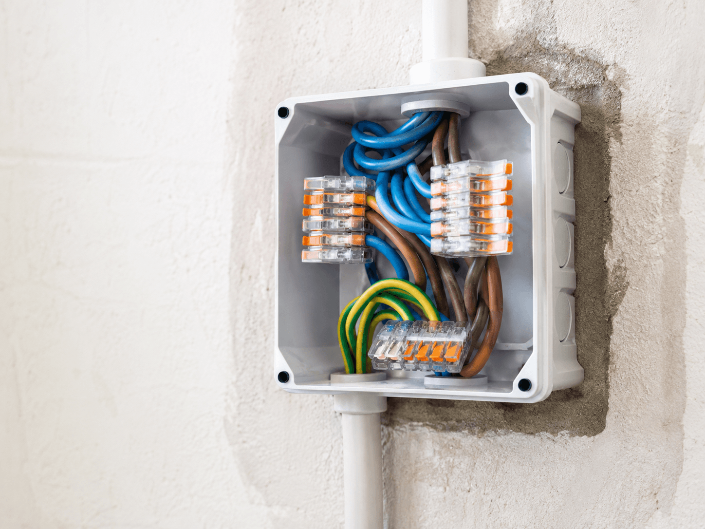 Scatola di derivazione con collegamenti elettrici ordinati